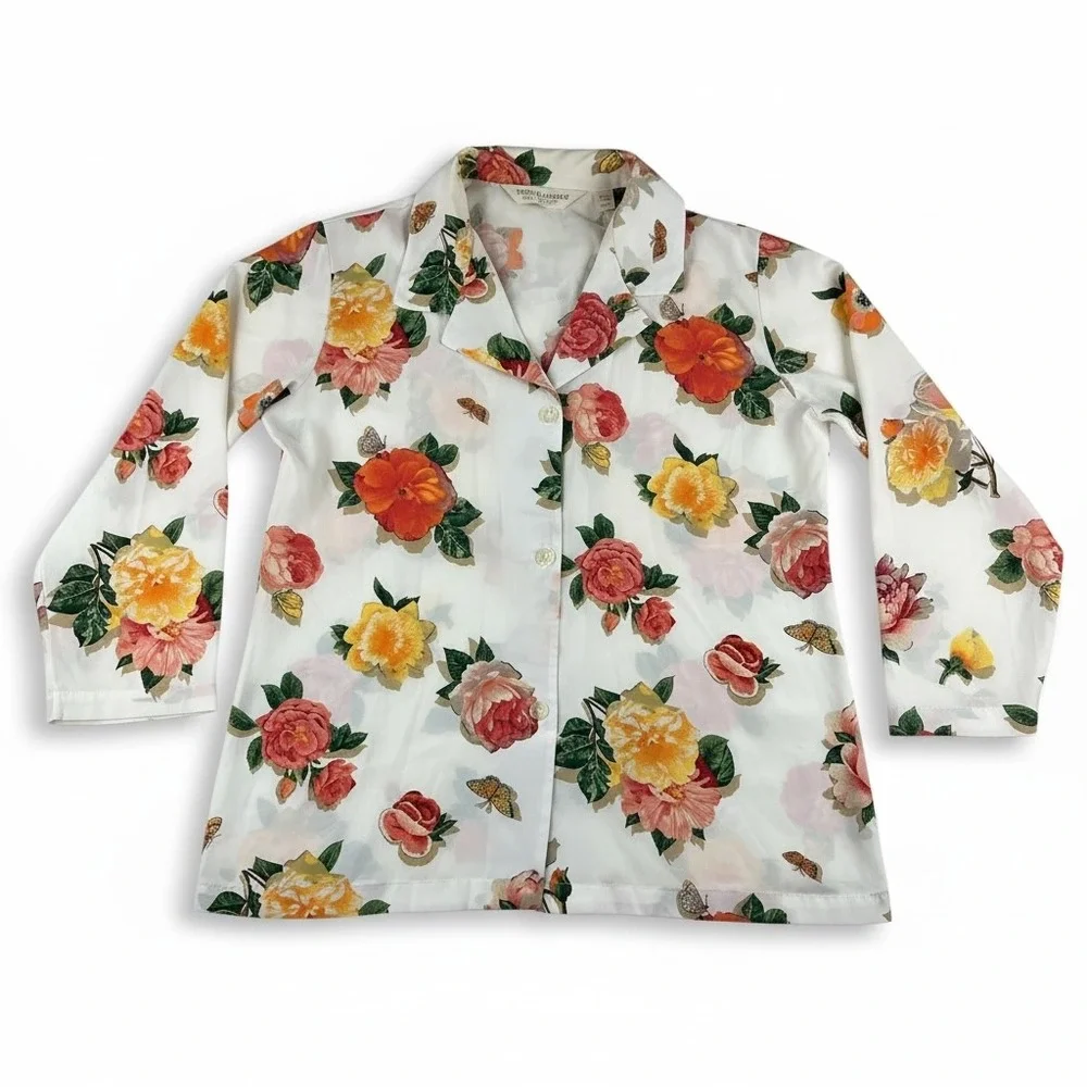 Vintage Victoria's Secret Collection Floral Pajama Set L 1995 Button Top Pants‎